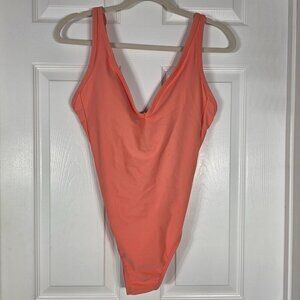 Kona Sol "Peach" V Neck Over-the-shoulder High-Leg 1 Piece Swimsuit Medium